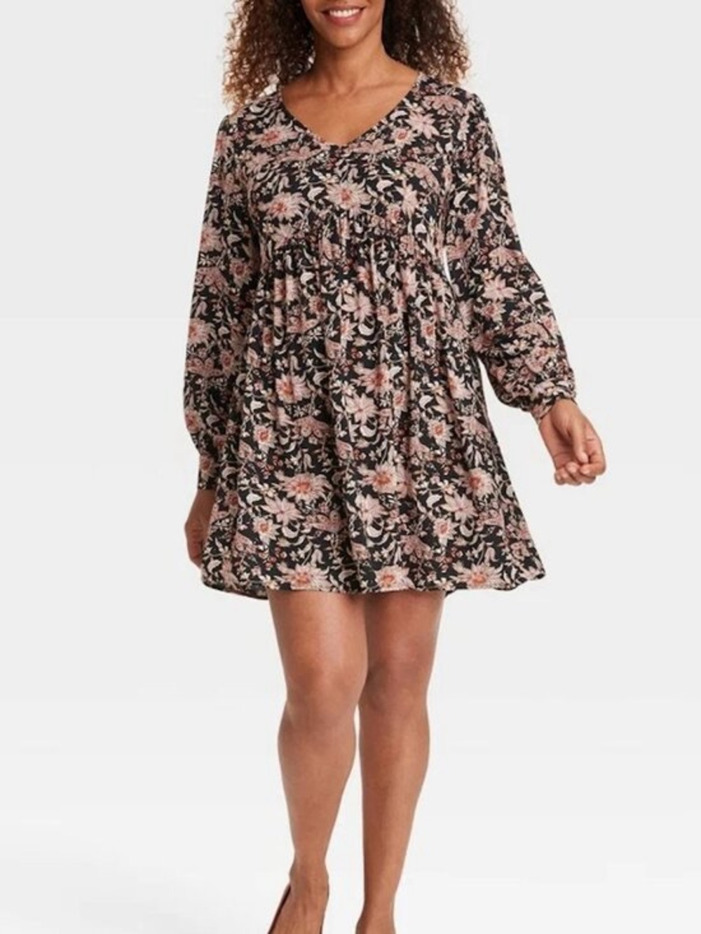 Knox Rose Black Mini Dress with Blush Floral Print